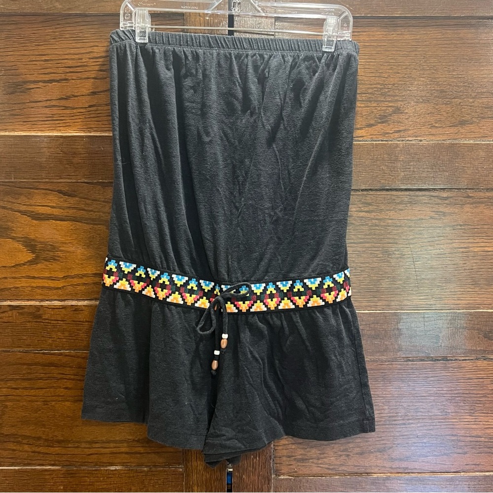 ✅Lucky Brand women’s large romper charcoal Gray Smocked Tie Front coverup summer